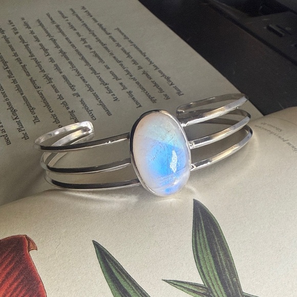 Jewelry - Sterling Moonstone 3 Band Adjustable Cuff